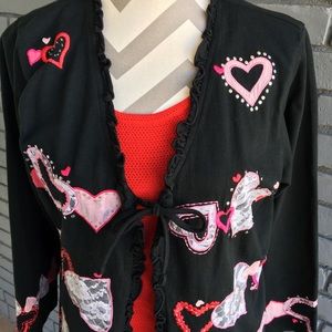 Michael Simon Valentines Heart Appliqué Cotton Jacket Black M